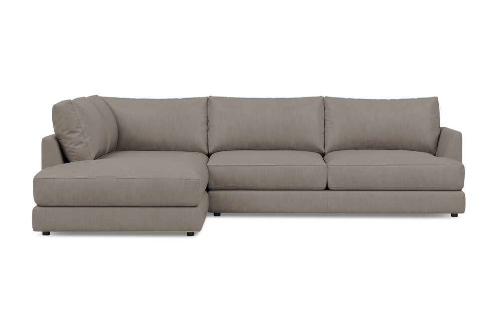 Valencia Serena Leather L-shape with Left Chaise Sectional Sofa, Light Grey