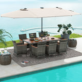 11 Pieces Patio Dining Set with 15 Feet Double-Sided Patio Umbrella Base Included