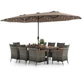 11 Pieces Patio Dining Set with 15 Feet Double-Sided Patio Umbrella Base Included