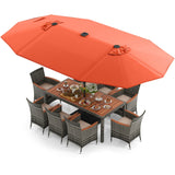 11 Pieces Patio Dining Set with 15 Feet Double-Sided Patio Umbrella Base Included
