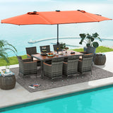 11 Pieces Patio Dining Set with 15 Feet Double-Sided Patio Umbrella Base Included