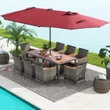 11 Pieces Patio Dining Set with 15 Feet Double-Sided Patio Umbrella Base Included