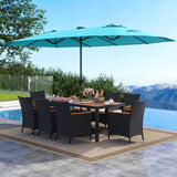 11 Pieces Patio Dining Set with LED Patio Umbrella with Base and Seat Cushions