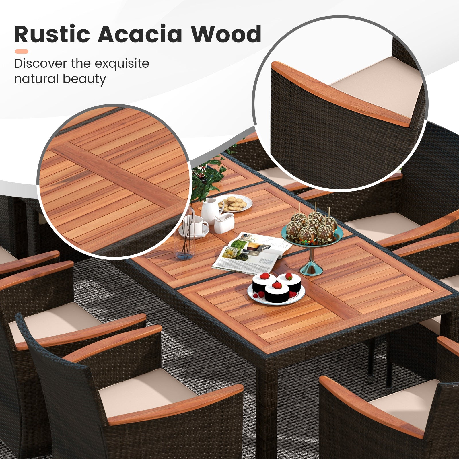 11 Pieces Patio Dining Set 15ft Double-Sided Patio Umbrella (Base Included) and Outdoor Rattan Furniture Set with 8 Stackable Chairs