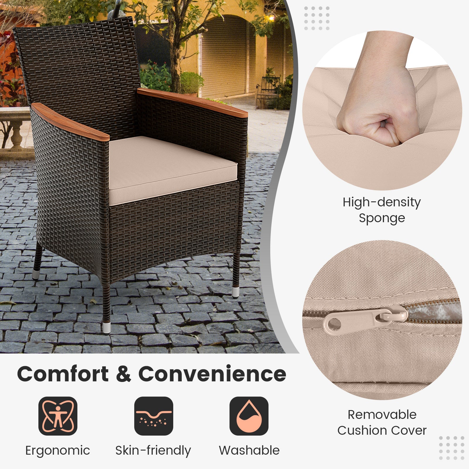 11 Pieces Patio Dining Set 15ft Double-Sided Patio Umbrella (Base Included) and Outdoor Rattan Furniture Set with 8 Stackable Chairs
