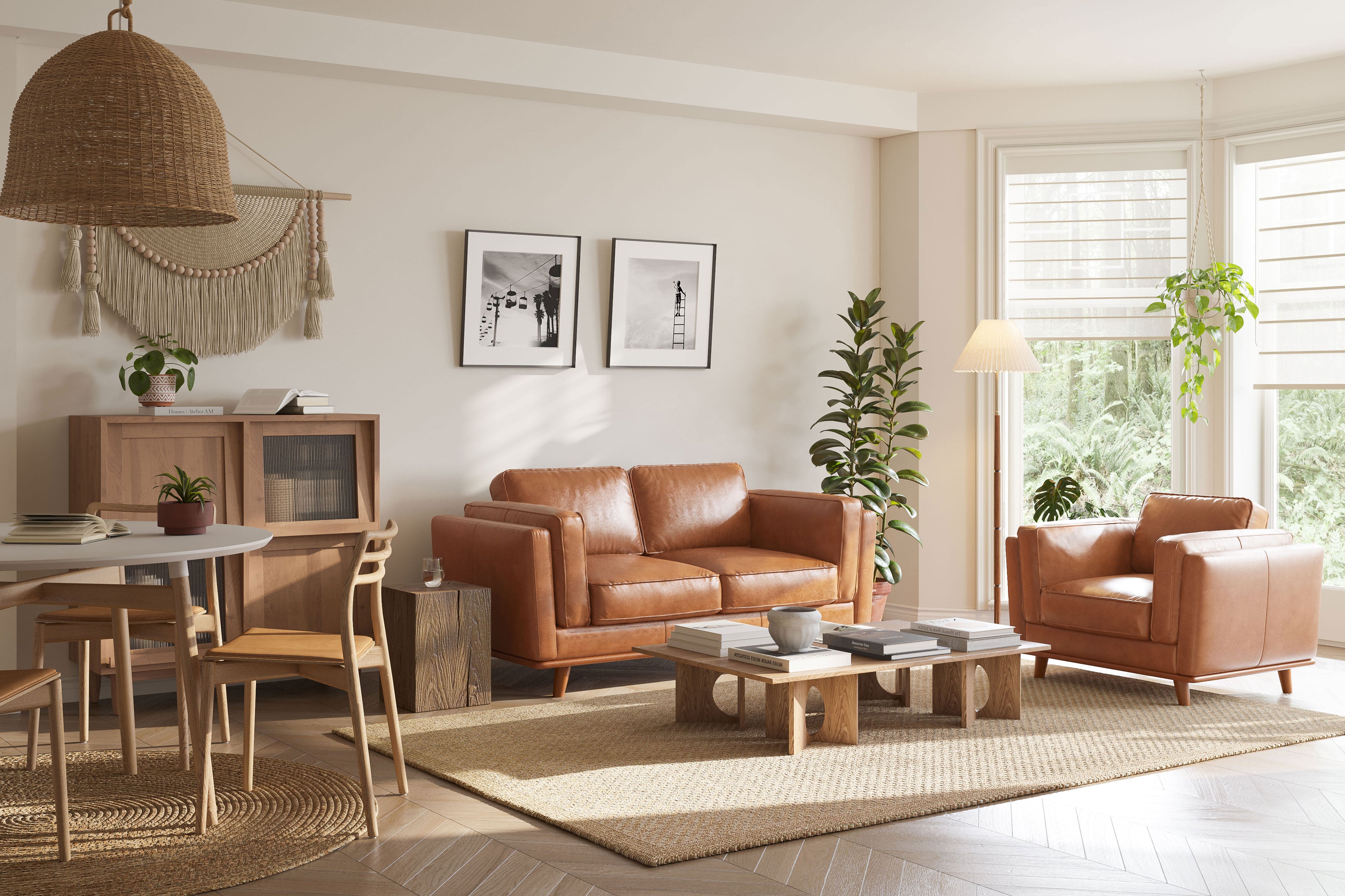 Valencia Artisan Top Grain Leather Loveseat, Cognac