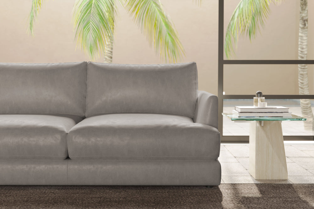 Valencia Serena Leather L-shape with Left Chaise Sectional Sofa, Light Grey