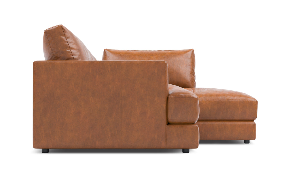 Valencia Serena Leather Three Seats with Right Chaise Sectional Sofa, Cognac