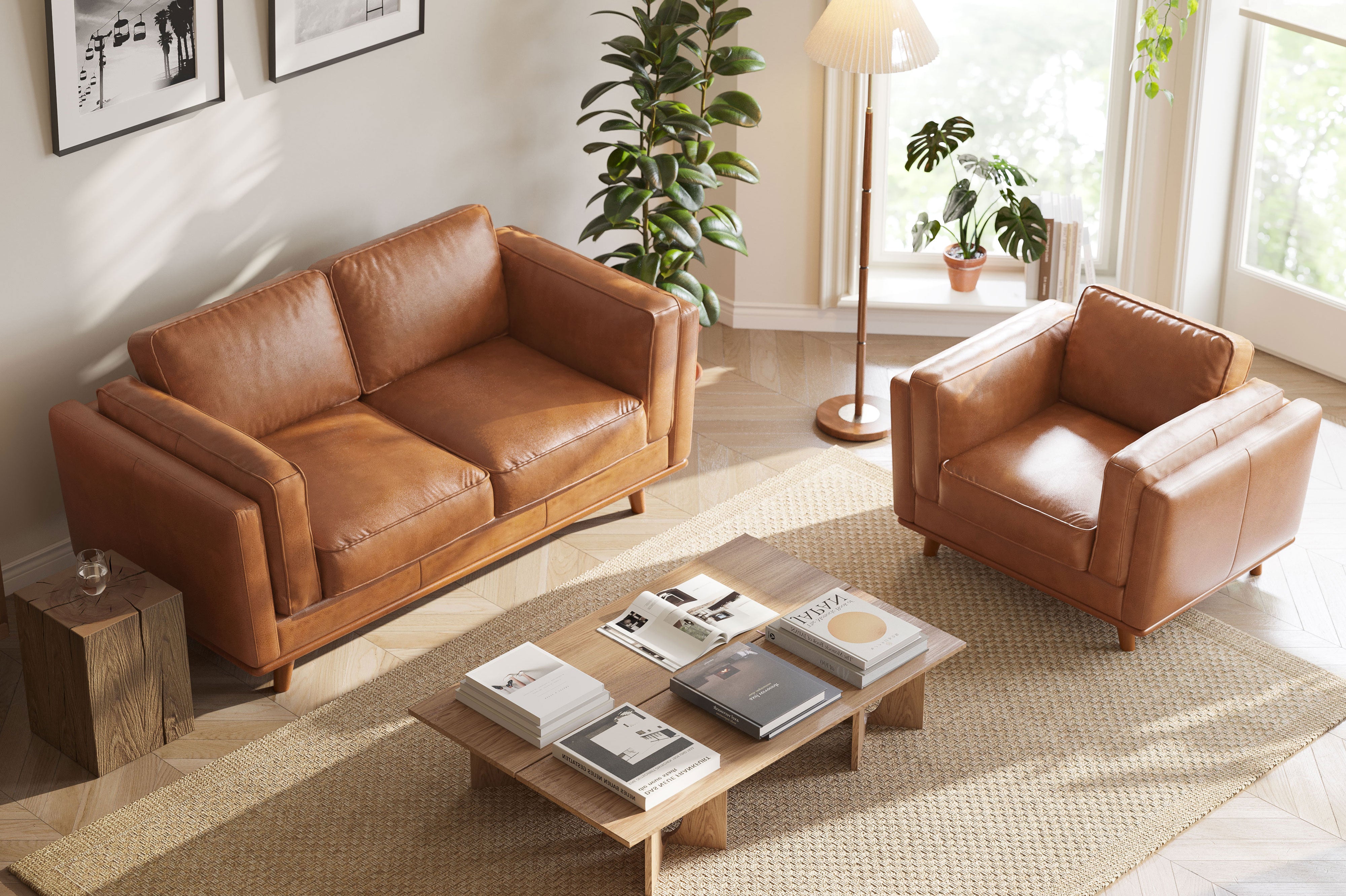 Valencia Artisan Top Grain Leather Loveseat, Cognac