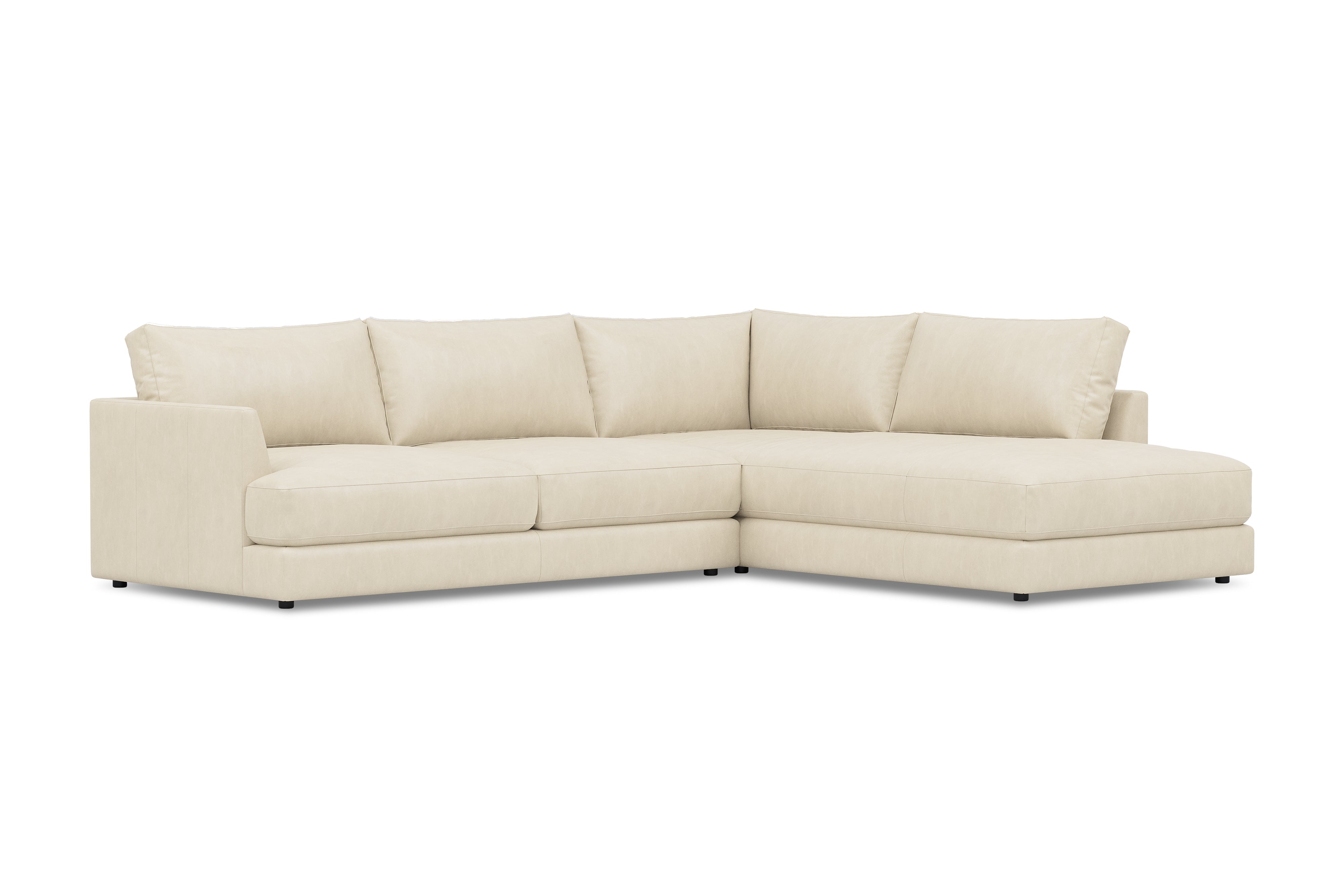 Valencia Serena Leather 2-Piece Right Bumper Chaise Sectional Sofa, Beige