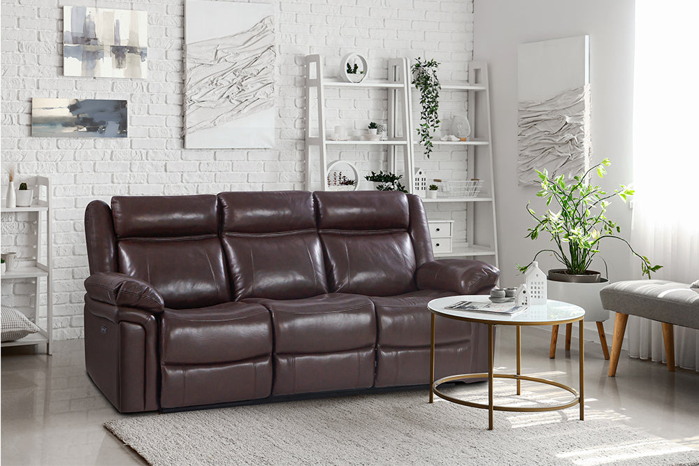 Valencia Charlie Leather Power Recliner Three Seats Sofa, Dark Brown