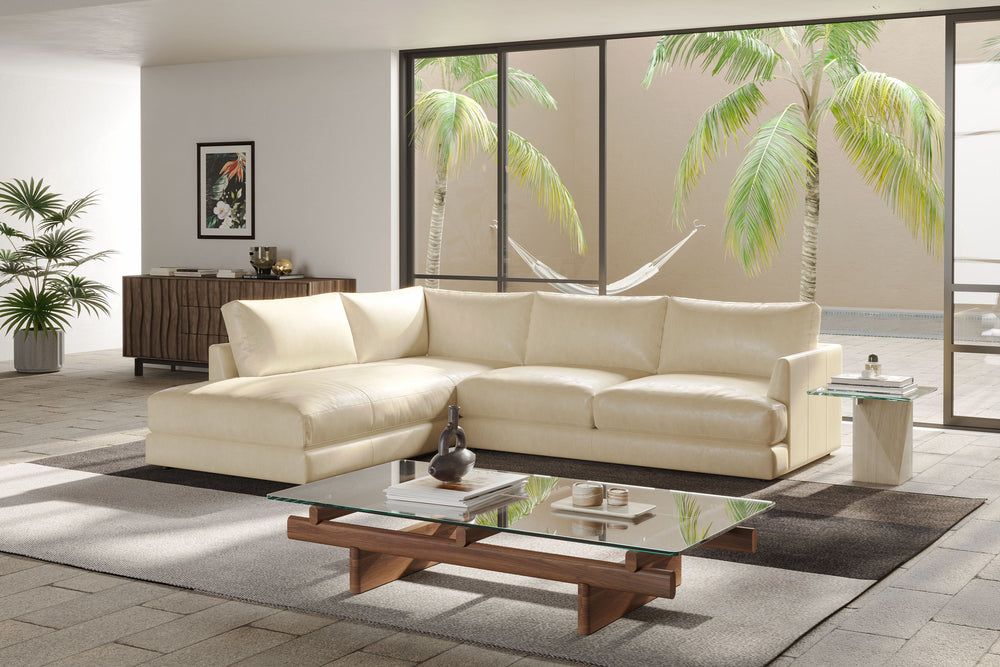 Valencia Serena Leather L-shape with Left Chaise Sectional Sofa, Beige