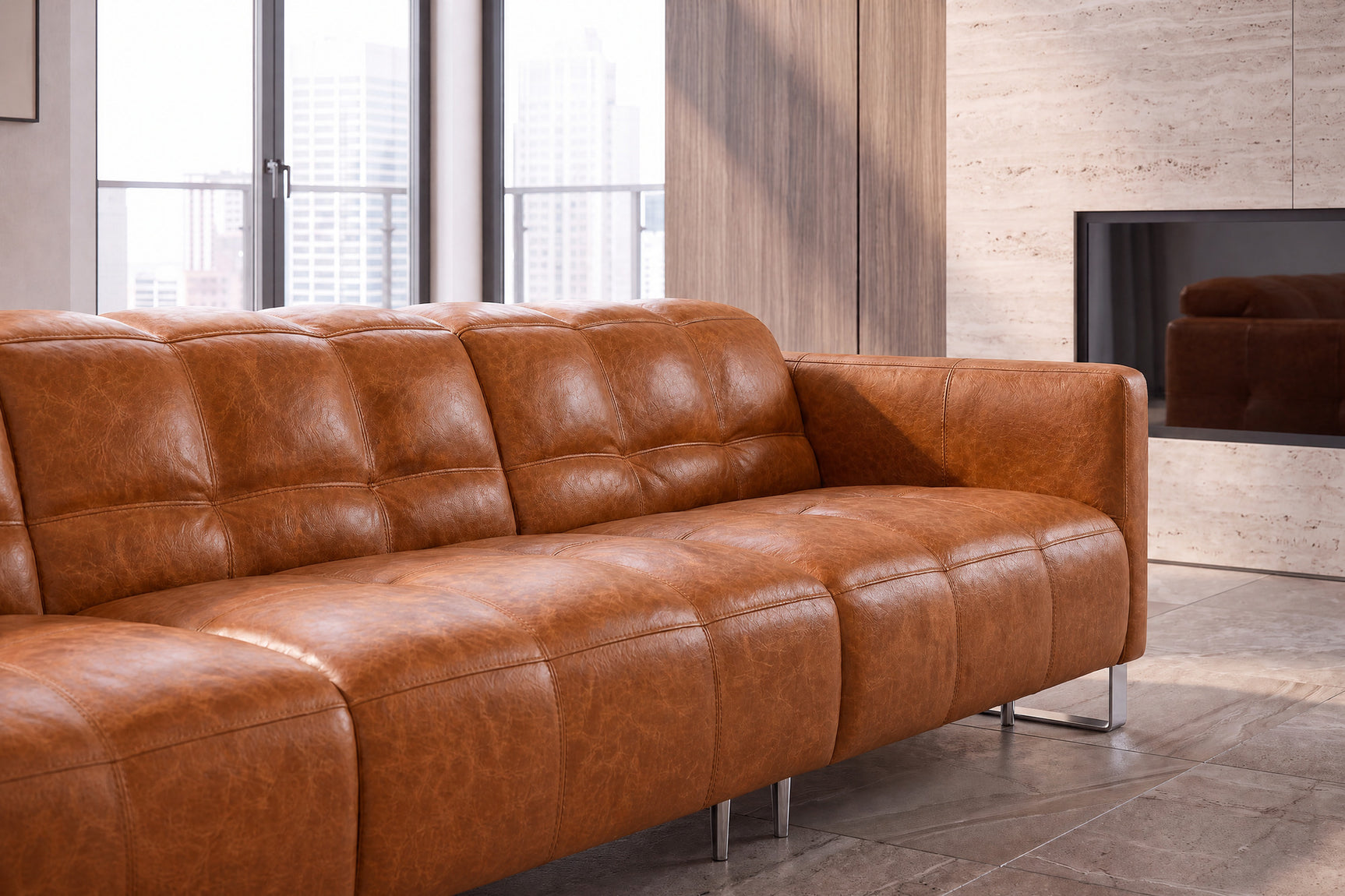 Sofia Distressed Italian Aniline Leather Dual Reclining Sofa
