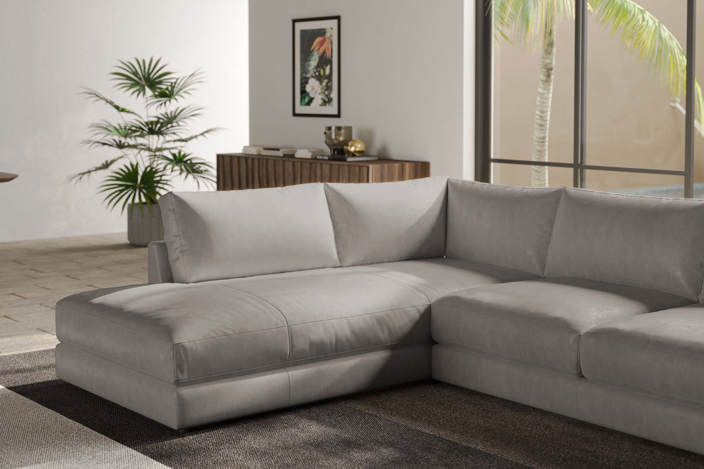 Valencia Serena Leather L-shape with Left Chaise Sectional Sofa, Light Grey