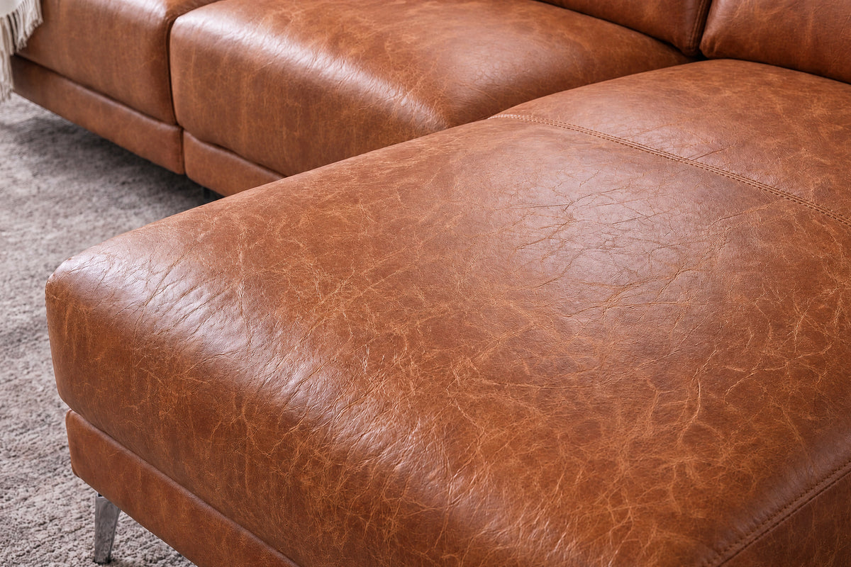 Andria Distressed Italian Aniline Leather Power Reclining Sectional Sofa
