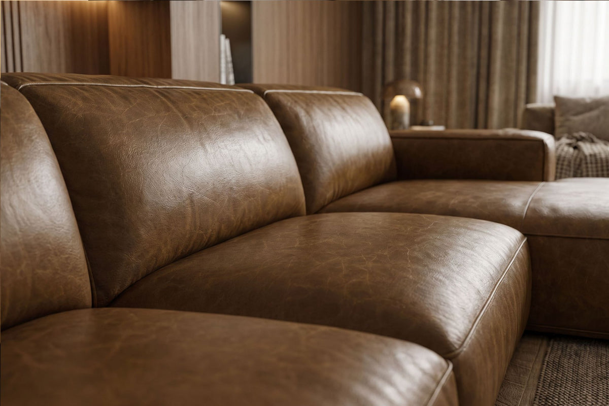 Valentina recliner Sectional in distressed Italian aniline leather