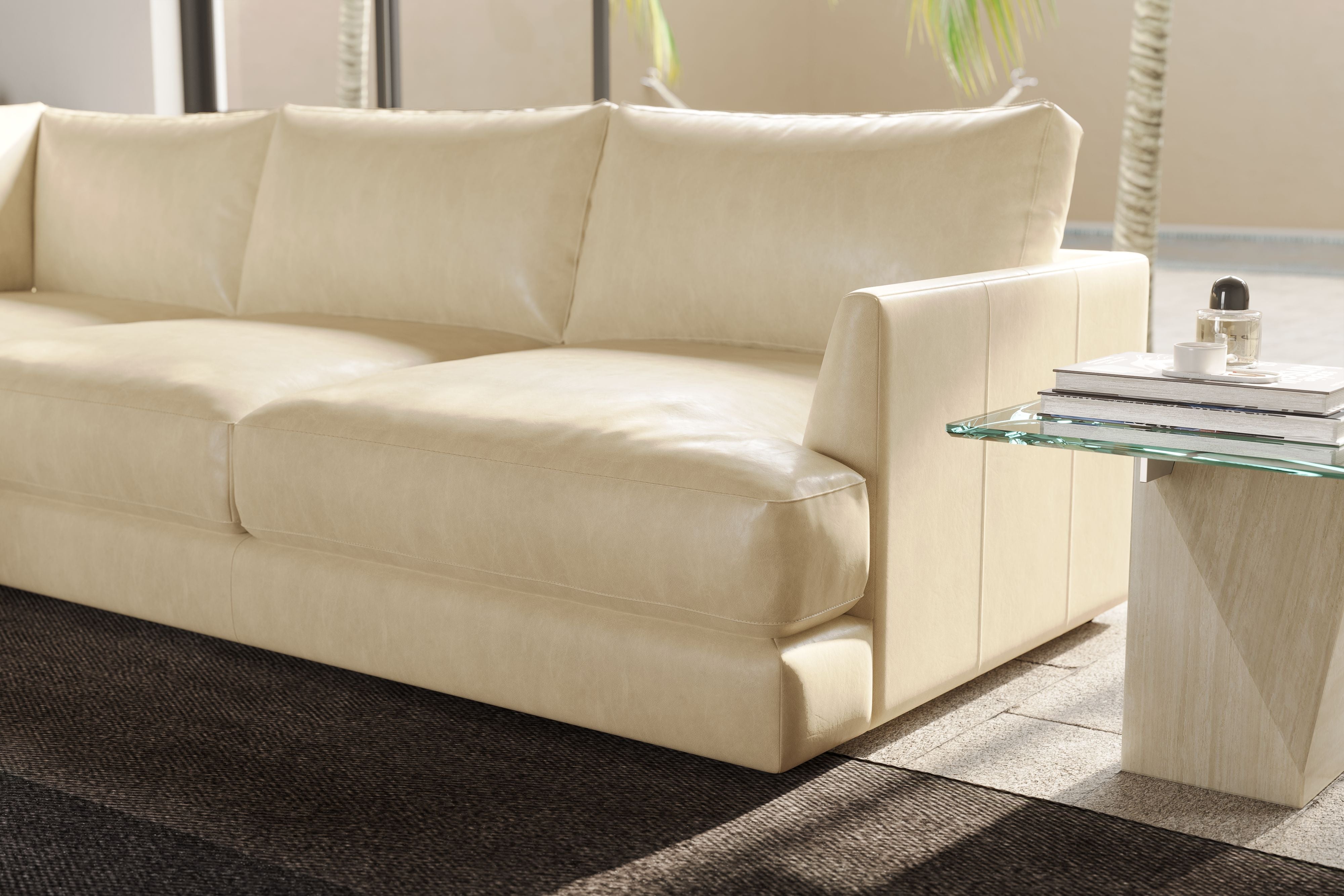 Valencia Serena Leather Three Seats Sectional Sofa, Beige