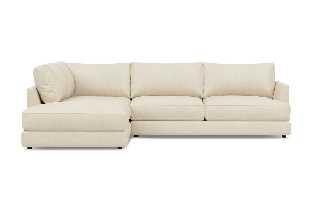 Valencia Serena Leather L-shape with Left Chaise Sectional Sofa, Beige