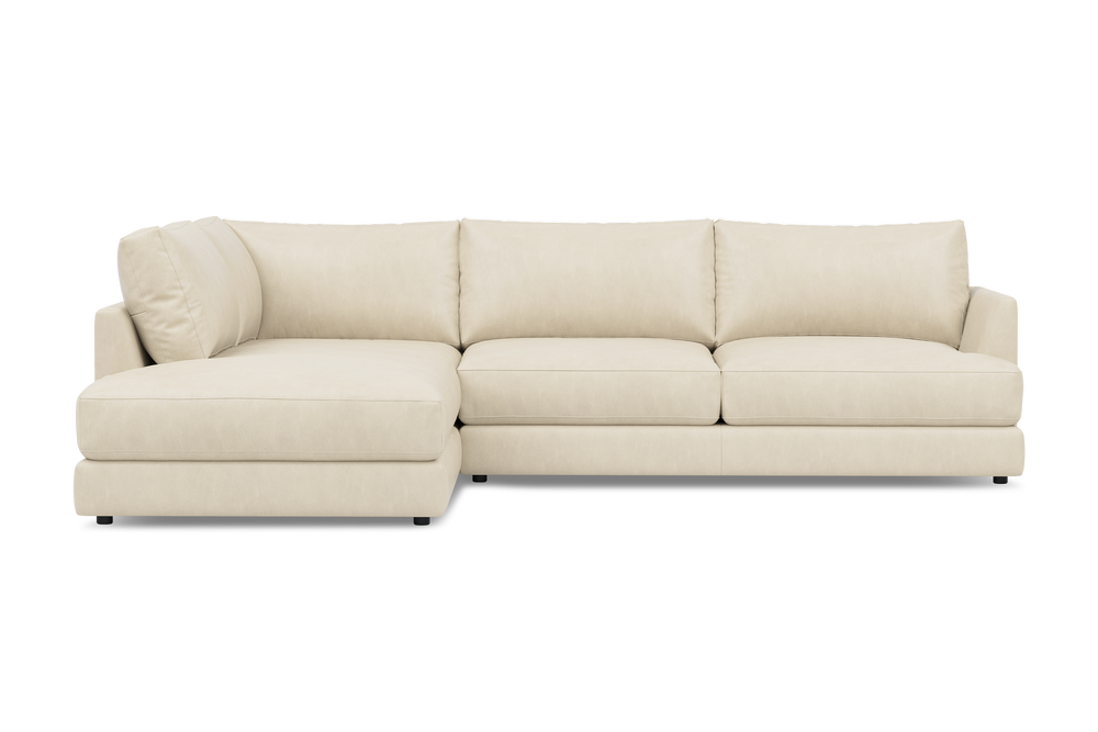 Valencia Serena Leather 2-Piece Left Bumper Chaise Sectional Sofa, Beige