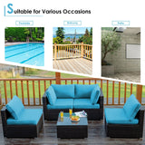 5 Pieces Cushioned Patio Rattan Furniture Set with Glass Table