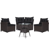 4 Pieces Patio Rattan Furniture Set Cushioned Sofa Glass Table