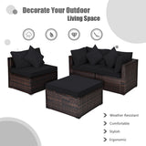 4 Pieces Ottoman Garden Patio Rattan Wicker Furniture Set with Cushion
