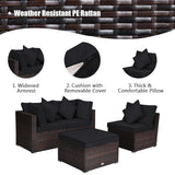 4 Pieces Ottoman Garden Patio Rattan Wicker Furniture Set with Cushion