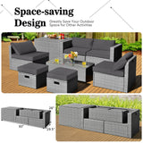 8 Pieces Patio Rattan Furniture Set with Storage Waterproof Cover and Cushion