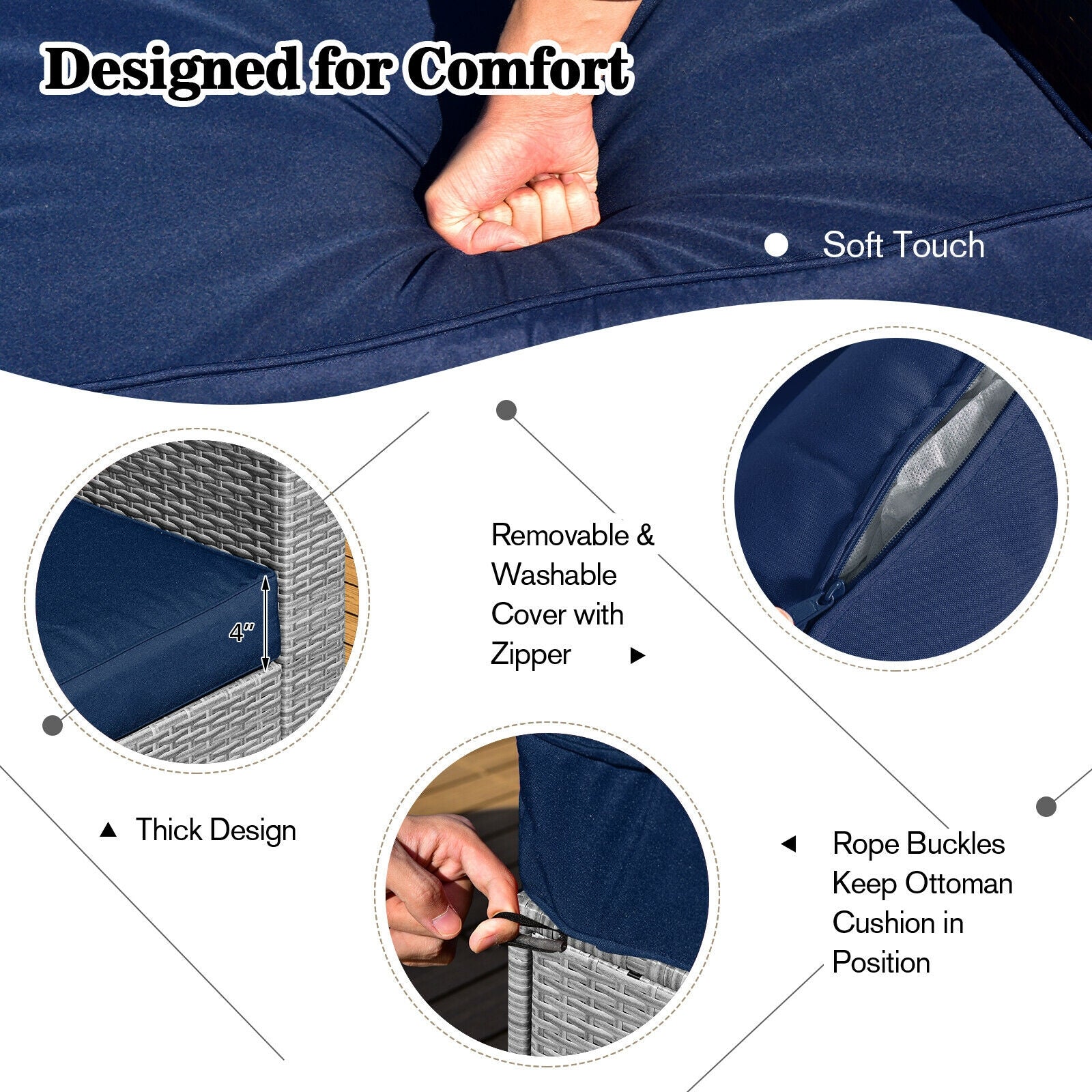 8 Pieces Patio Rattan Furniture Set with Storage Waterproof Cover and Cushion