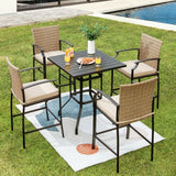 5 Pieces Outdoor Rattan Bistro Bar Stool Table Set with Cushions