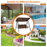 Outdoor 3-Seat Porch Swing with Adjust Canopy and Cushions-Coffee