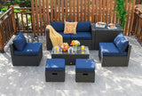 8 Pieces Patio Rattan Storage Table Furniture Set