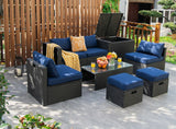 8 Pieces Patio Rattan Storage Table Furniture Set
