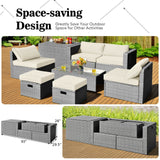 8 Pieces Patio Rattan Furniture Set with Storage Waterproof Cover and Cushion