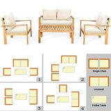 4 Pieces Patio Acacia Wood Thick Cushion Loveseat Sofa Set