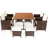 9PCS Patio Rattan Dining Cushioned Chairs Set