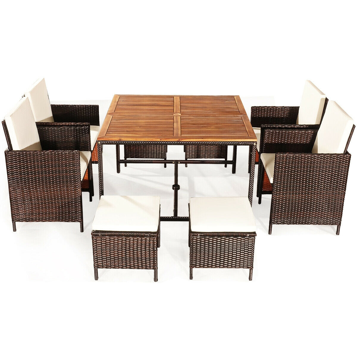 9PCS Patio Rattan Dining Cushioned Chairs Set