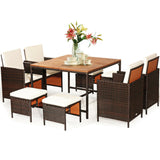 9PCS Patio Rattan Dining Cushioned Chairs Set