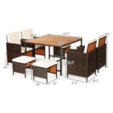 9PCS Patio Rattan Dining Cushioned Chairs Set