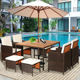 9PCS Patio Rattan Dining Cushioned Chairs Set