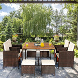 9PCS Patio Rattan Dining Cushioned Chairs Set