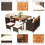 9PCS Patio Rattan Dining Cushioned Chairs Set