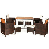 9PCS Patio Rattan Dining Cushioned Chairs Set