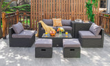 8 Pieces Patio Rattan Storage Table Furniture Set