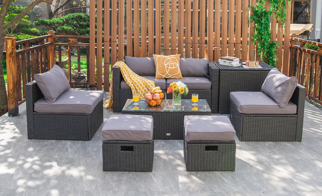 8 Pieces Patio Rattan Storage Table Furniture Set