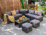 8 Pieces Patio Rattan Storage Table Furniture Set