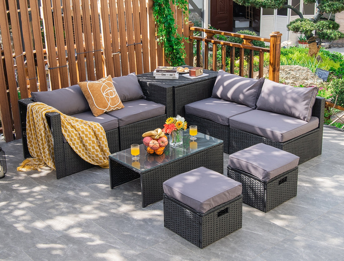 8 Pieces Patio Rattan Storage Table Furniture Set
