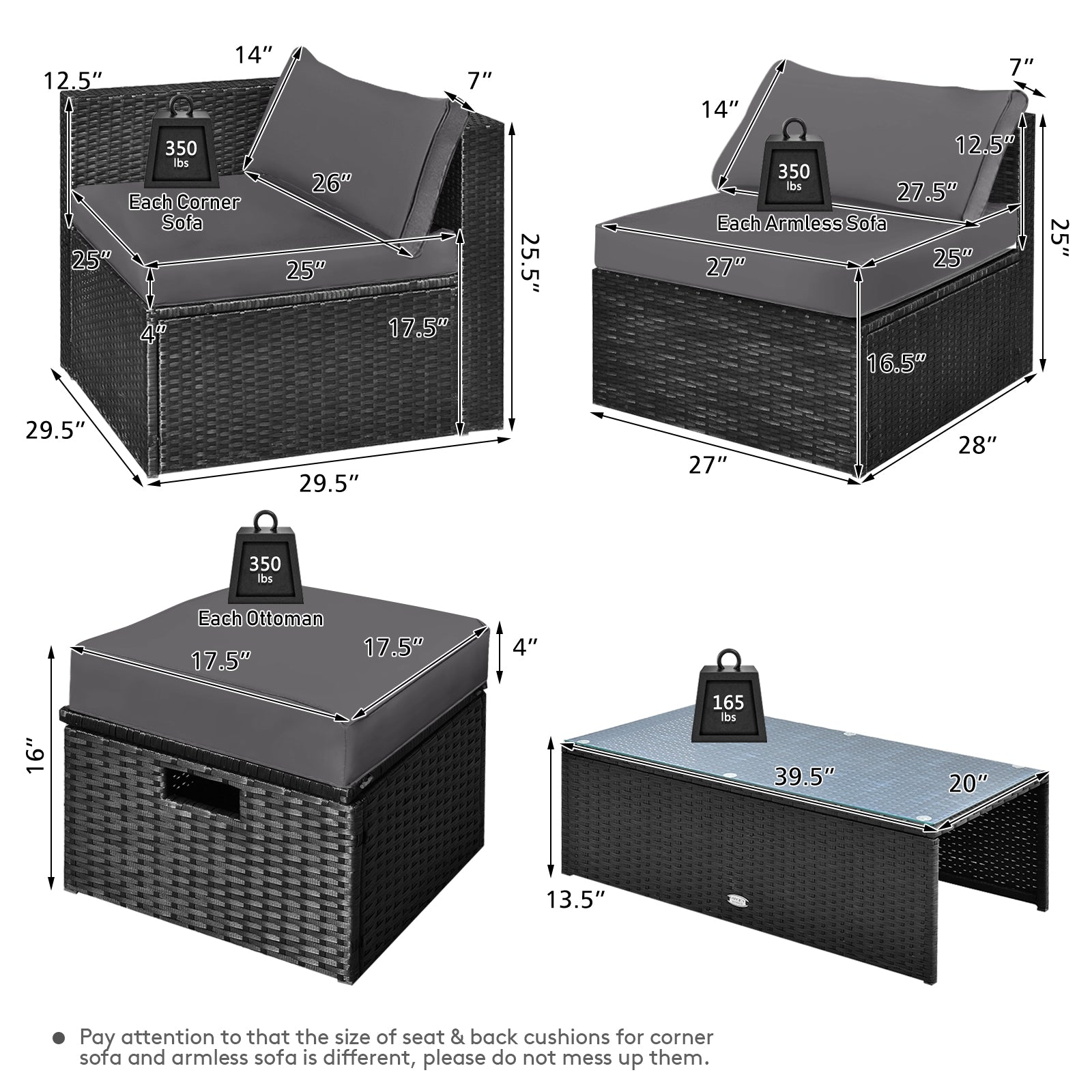 8 Pieces Patio Rattan Storage Table Furniture Set