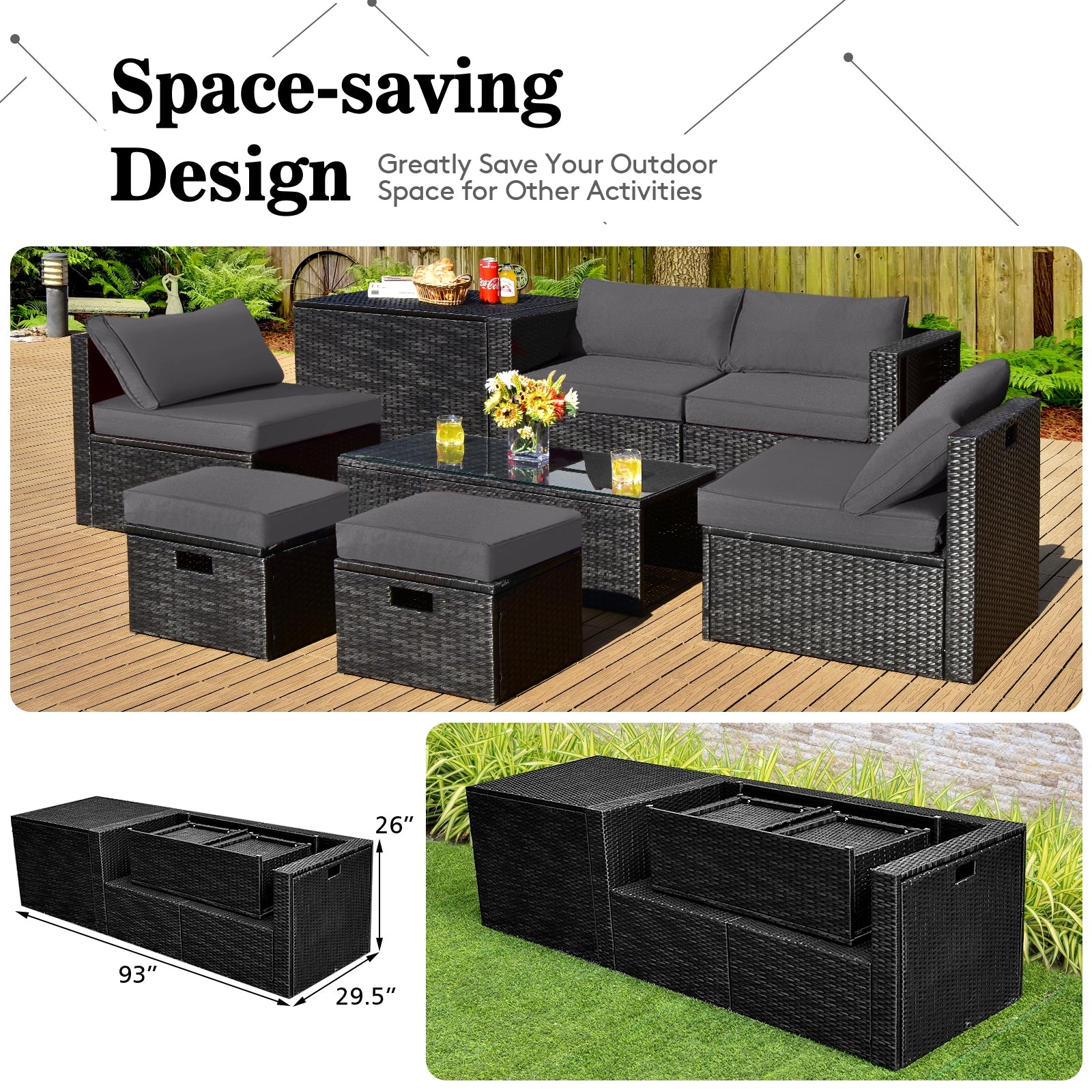 8 Pieces Patio Rattan Storage Table Furniture Set