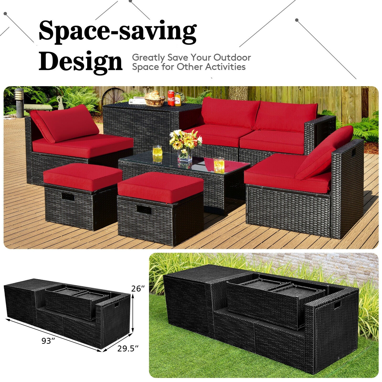 8 Pieces Patio Rattan Storage Table Furniture Set